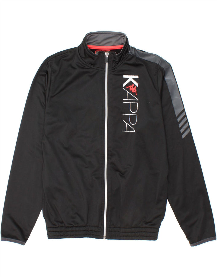 KAPPA Boys Graphic Tracksuit Top Jacket 11-12 Years Black Polyester Vintage Kappa and Second-Hand Kappa from Messina Hembry 
