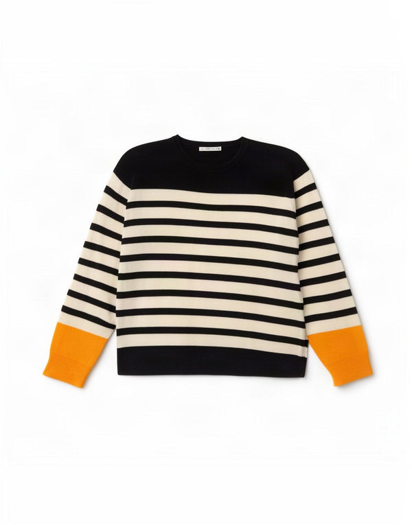 Zara Dame Oversized Crew Neck Jumper Sweater UK 10 Lille sort stribet