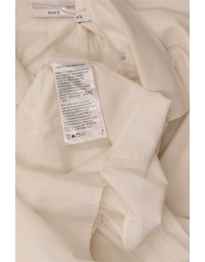 Calvin Klein Herre Slim Fit Skjorte Størrelse 38 15 Medium Hvid Bomuld