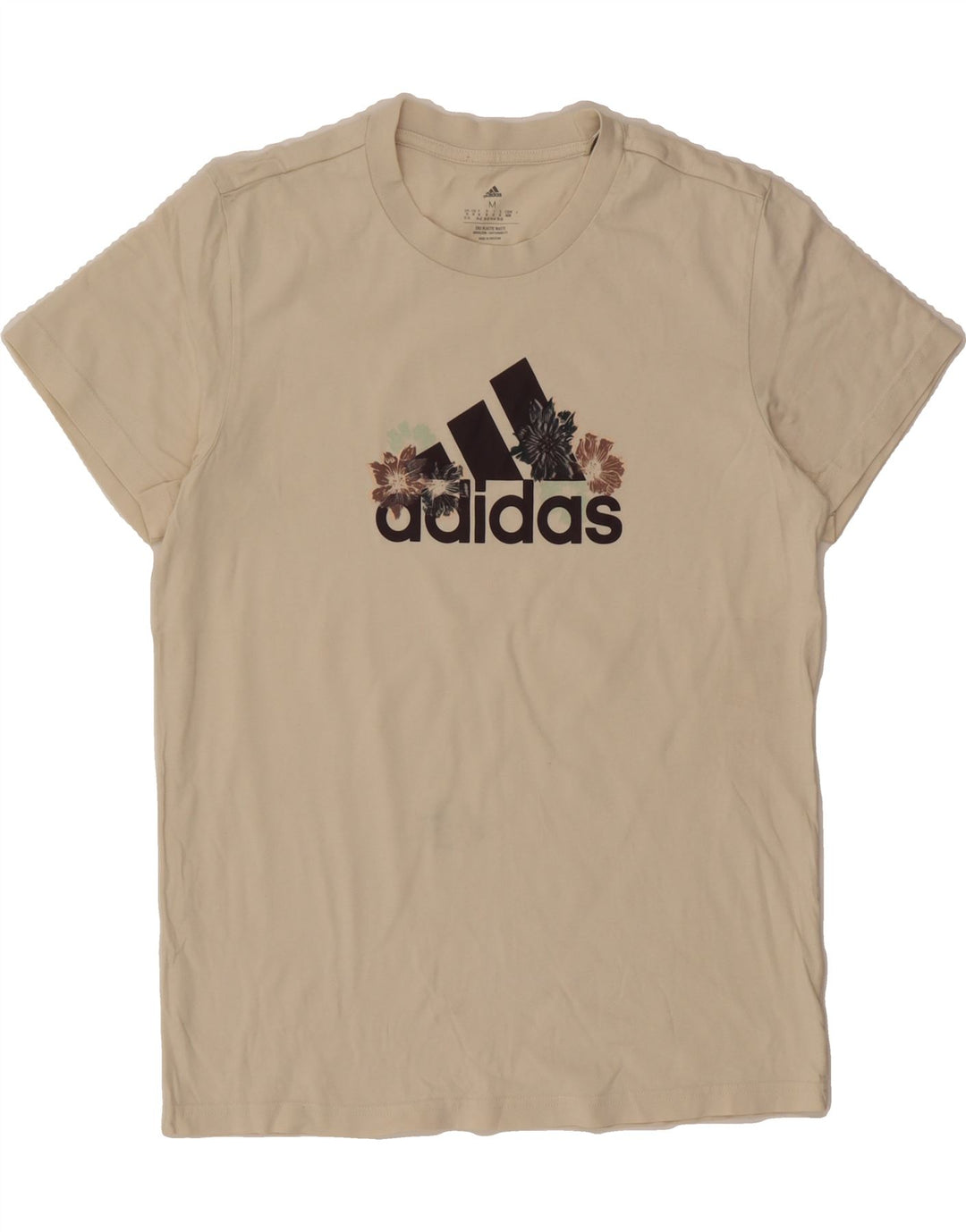 ADIDAS Womens Graphic T-Shirt Top UK 12/14 Medium Off White Vintage Adidas and Second-Hand Adidas from Messina Hembry 