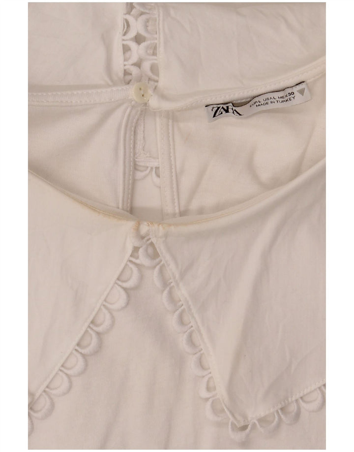 Zara Dame Bluse Top UK 14 Stor Hvid Bomuld