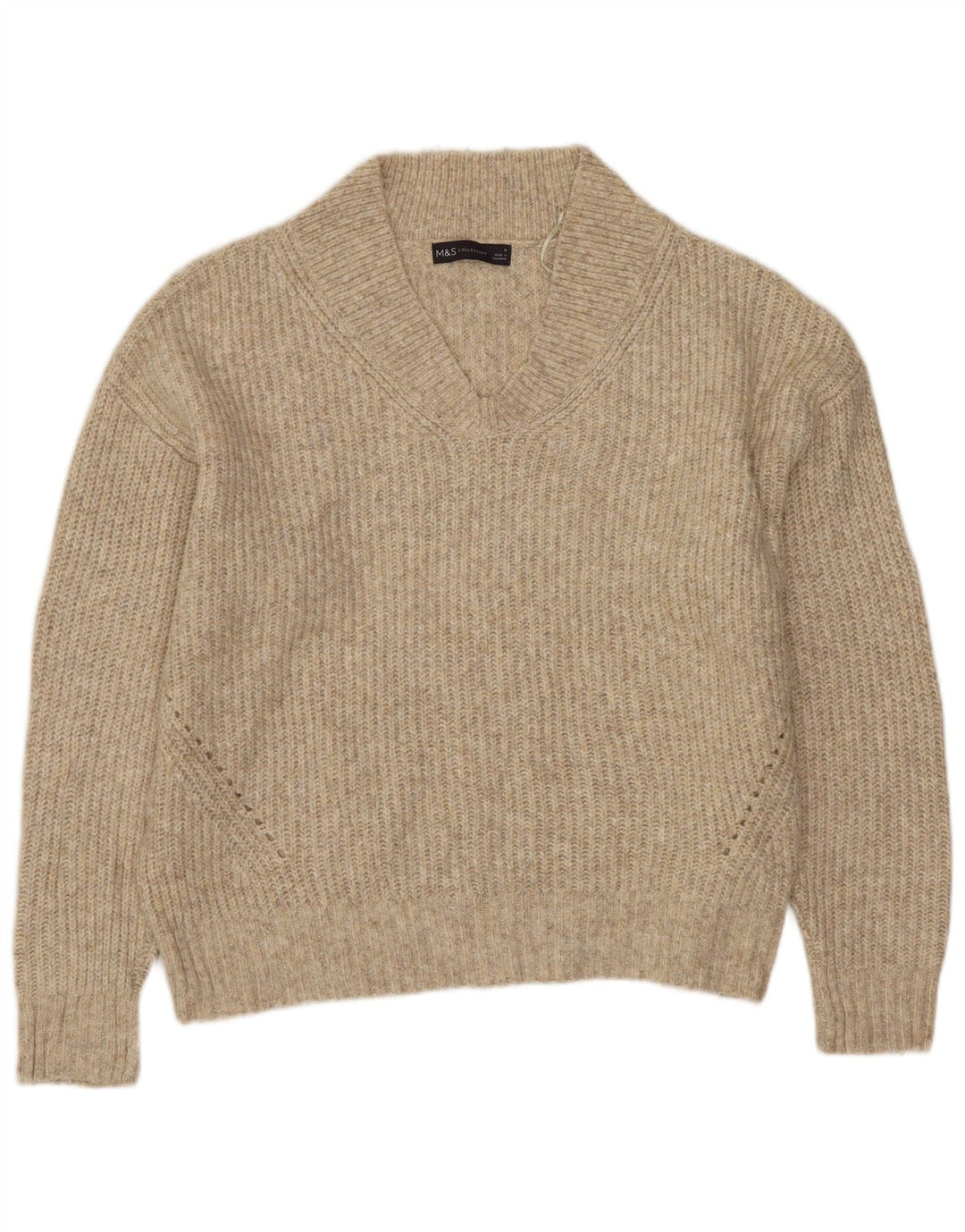 MARKS & SPENCER Dame Crop V-hals sweater UK 14 Medium Beige