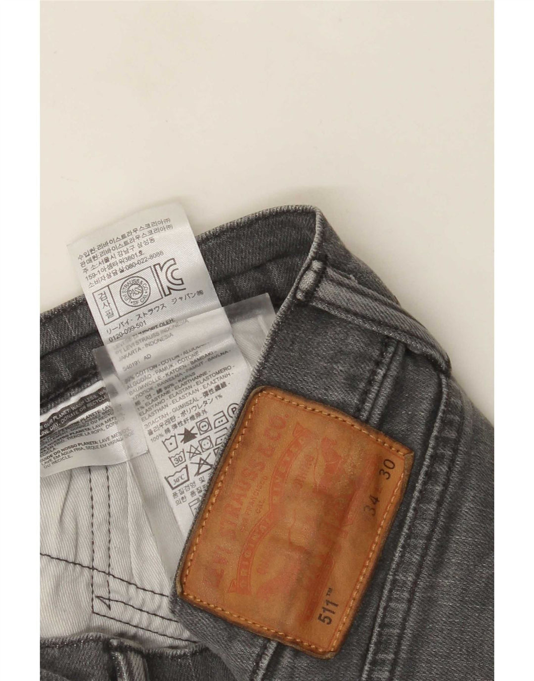 Levi's Slim Jeans til mænd W34 L30 Grå bomuld