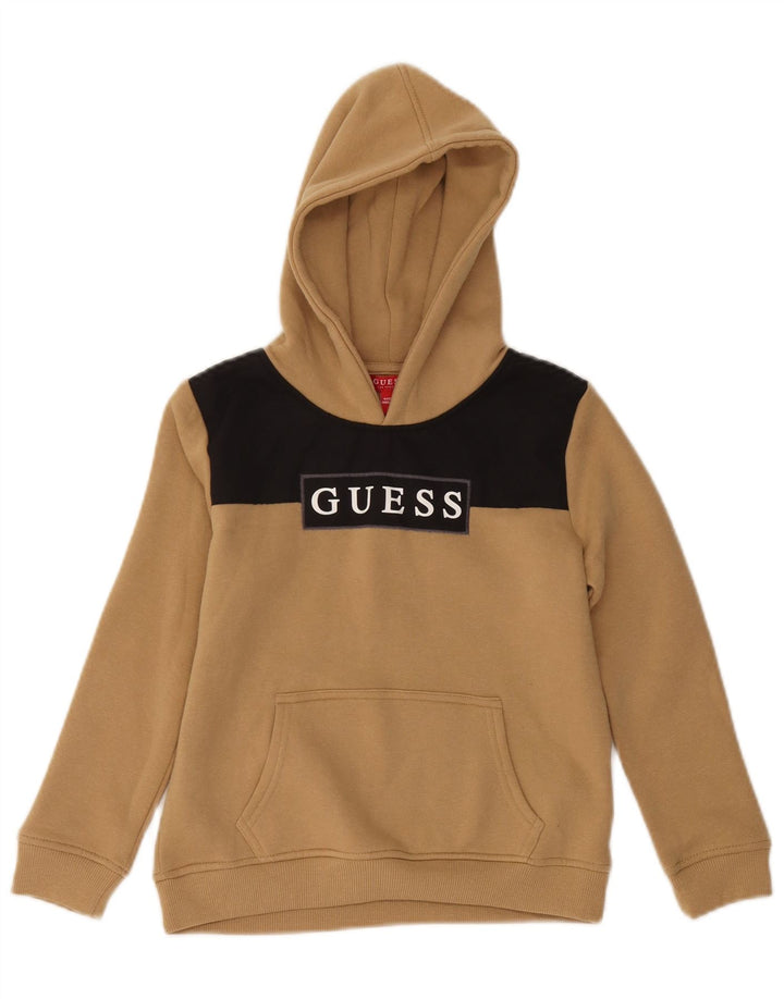GUESS Grafisk hættetrøje til drenge 7-8 år Beige Colourblock Bomuld