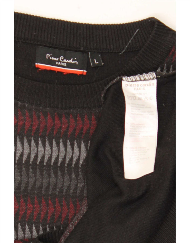 Pierre Cardin Herre rund hals sweater stor sort geometrisk polyester