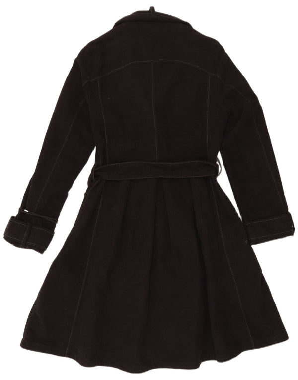 VINTAGE Womens Double Breasted Trench Coat UK 14 Medium Black Cotton