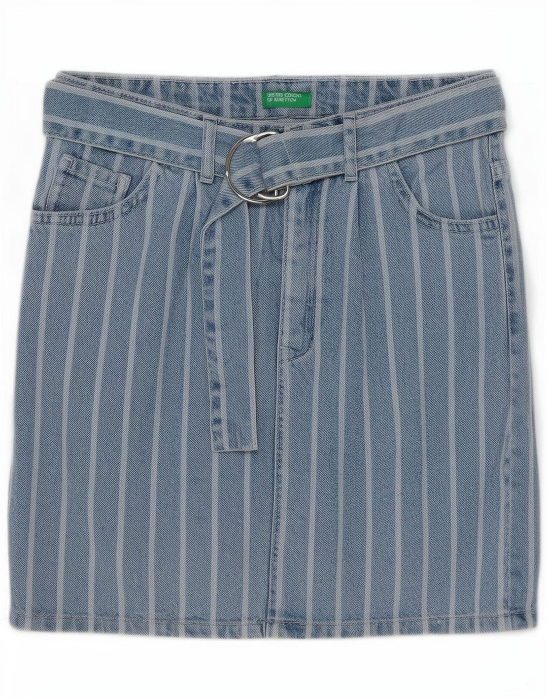 Benetton Dame Denim Nederdel W26 Lille Blå Stribet