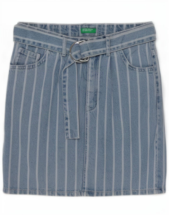 Benetton Dame Denim Nederdel W26 Lille Blå Stribet