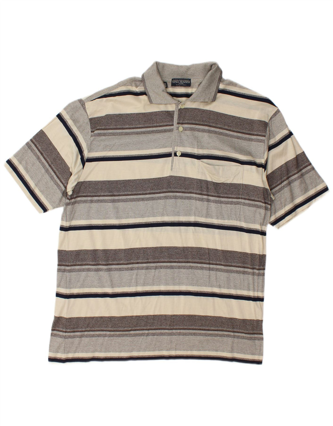 Nino Marini Herre Polo Shirt IT 48 Medium Grå Stribet