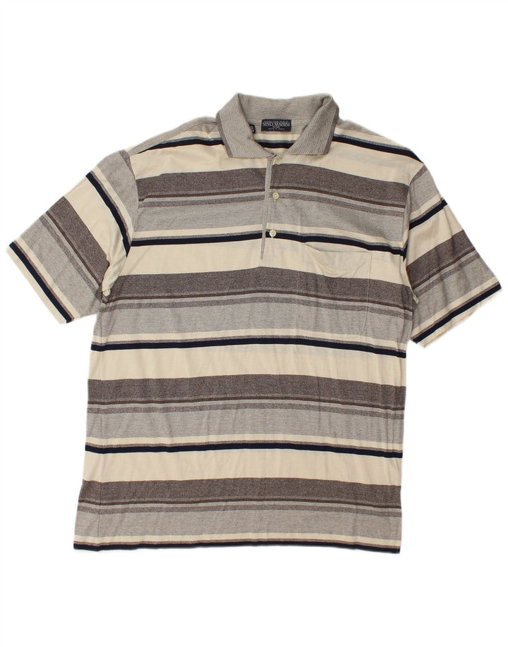 Nino Marini Herre Polo Shirt IT 48 Medium Grå Stribet