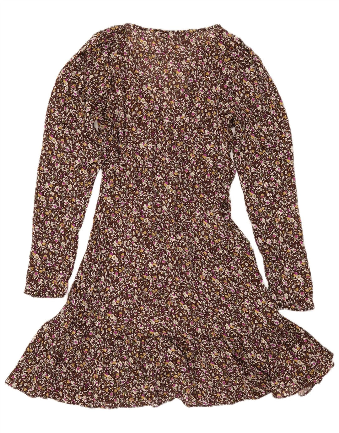 ZARA langærmet slå-om-kjole til kvinder UK 6 XS Brown Floral