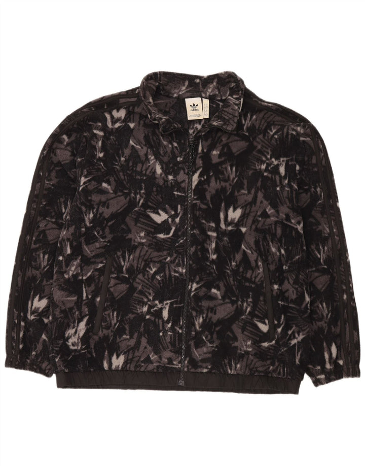 ADIDAS Herre abstrakt mønster Loose Fit Fleecejakke UK 42 XL Grå