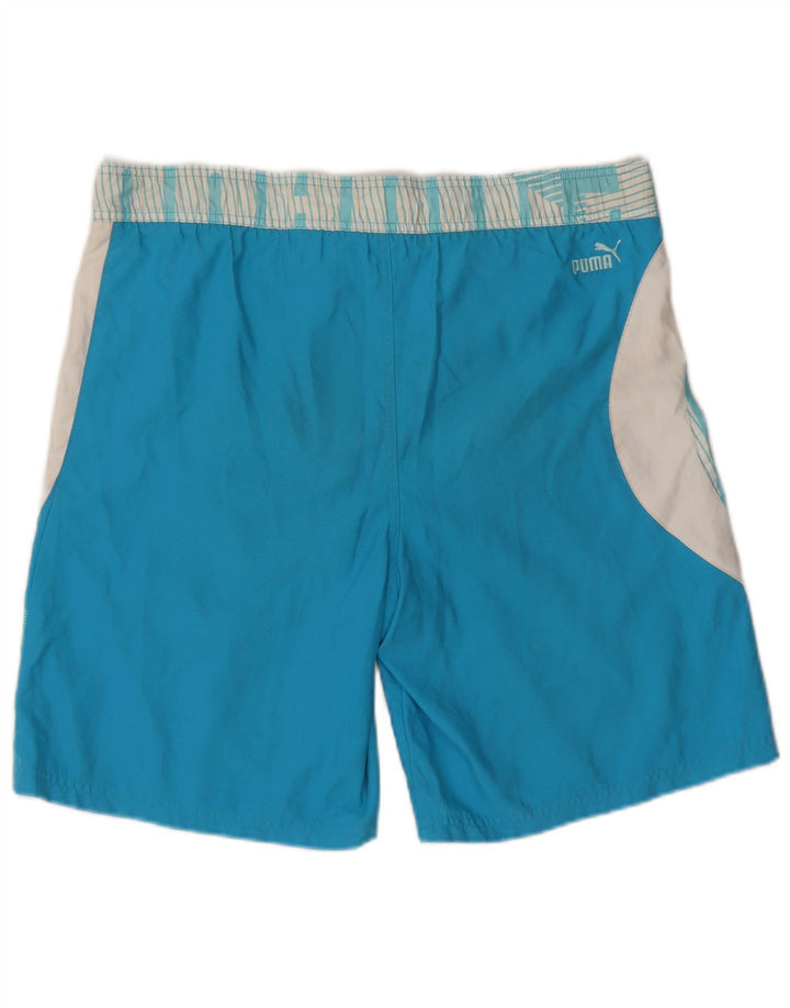 Puma Herre grafiske svømmeshorts Medium Blue Colourblock Polyester