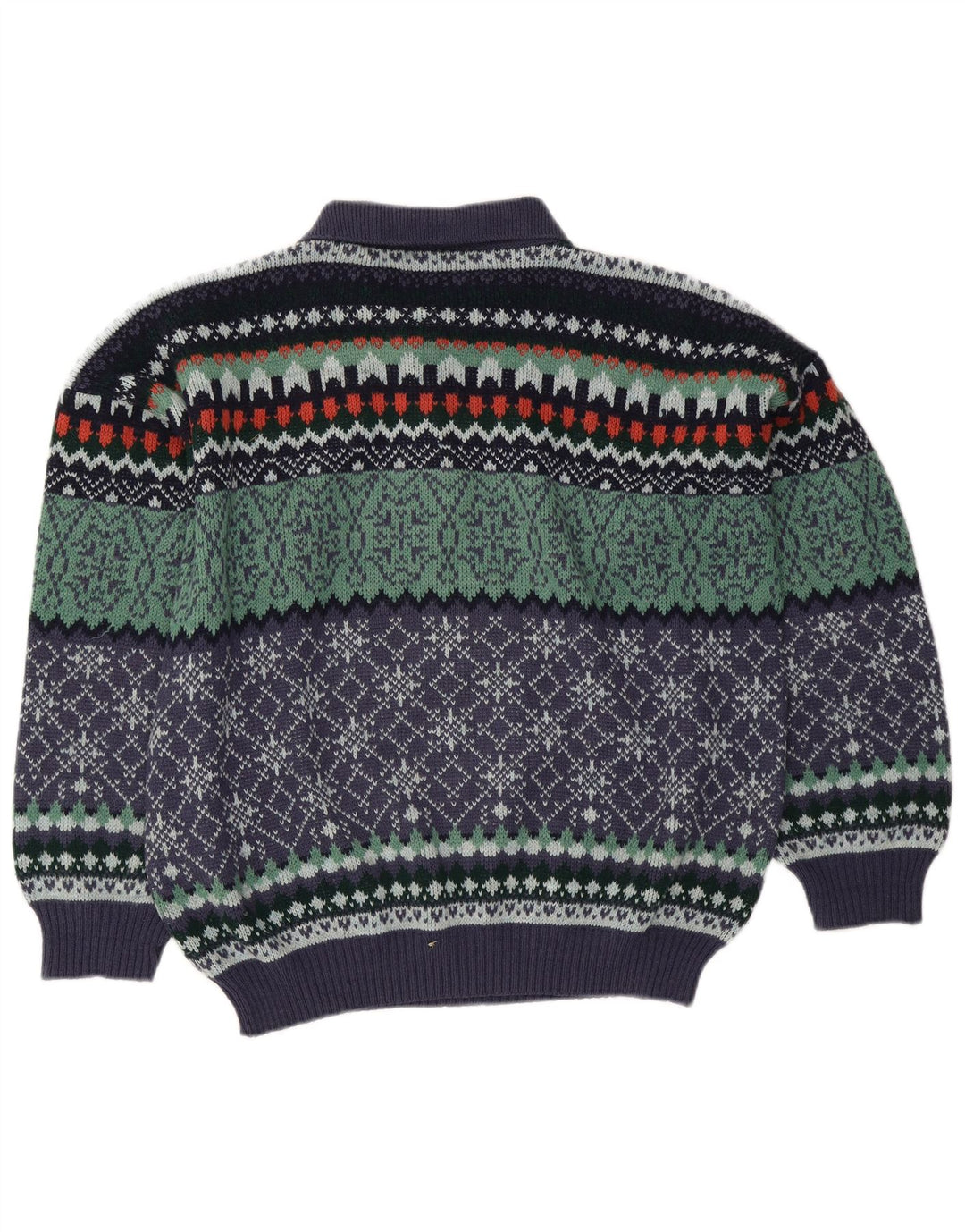 Vintage Herre Polo Neck Jumper Sweater IT 50 Medium Multicolored Fair Isle
