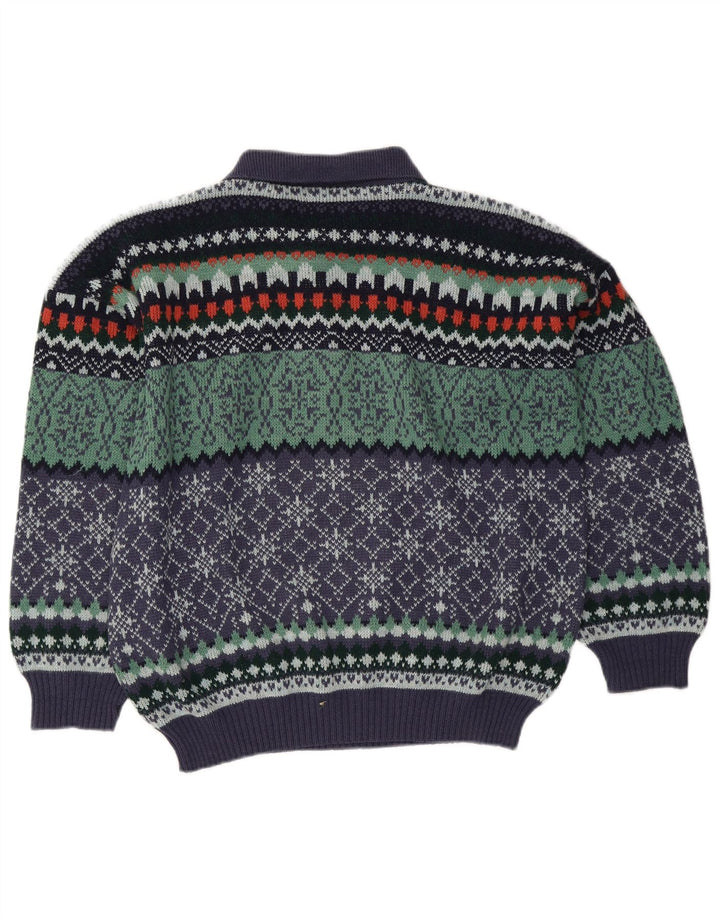 Vintage Herre Polo Neck Jumper Sweater IT 50 Medium Multicolored Fair Isle