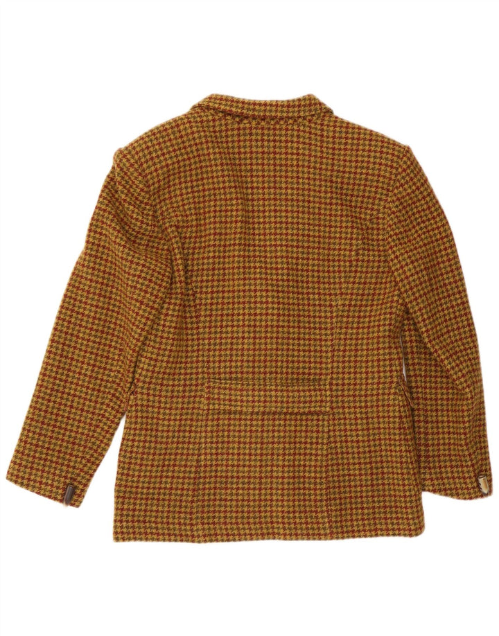 Vintage Dame 4-knaps Blazer Jacket IT 46 Stor Brun Houndstooth Uld
