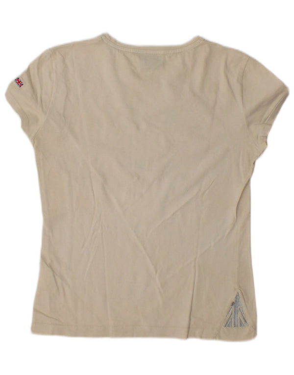 Reebok Dame Grafisk T-Shirt Top UK 10 Small Beige Bomuld