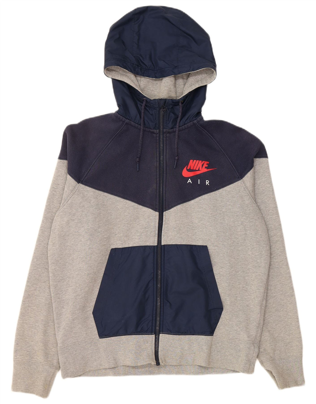 NIKE Womens Zip Hoodie Sweater UK 14 Medium Navy Blue Colourblock