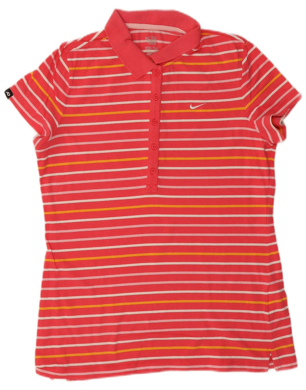 Nike Dame Polo Shirt UK 16/18 Large Pink Stribet