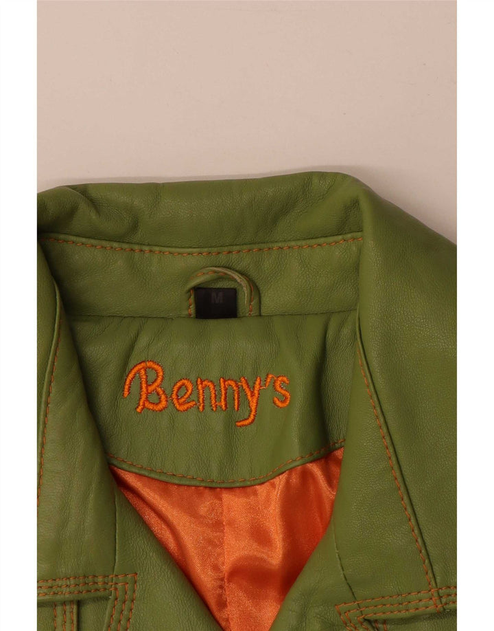 Benny's Dame Dobbeltradet Læderfrakke UK 12 Medium Grønt Læder