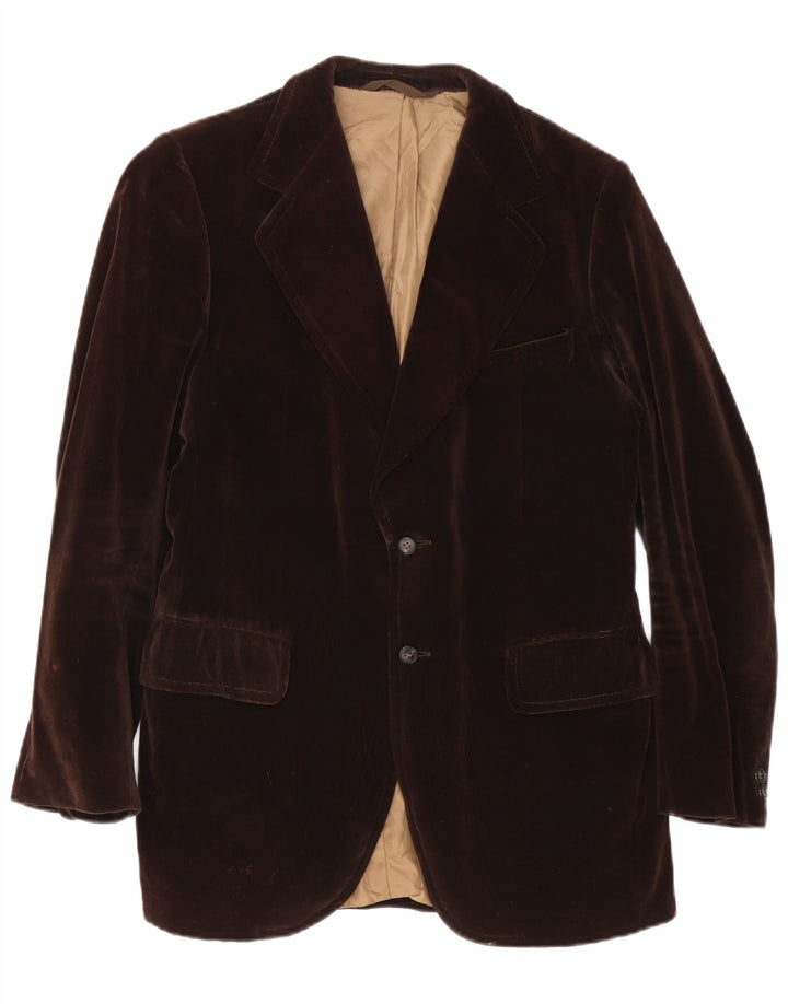 Vintage Herre 2-knaps Velvet Blazer Jacket IT 50 Stor Brun