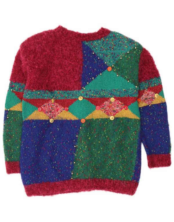 Vintage Womens Cardigan Sweater UK 16 Large Multicoloured Geometric Novelty