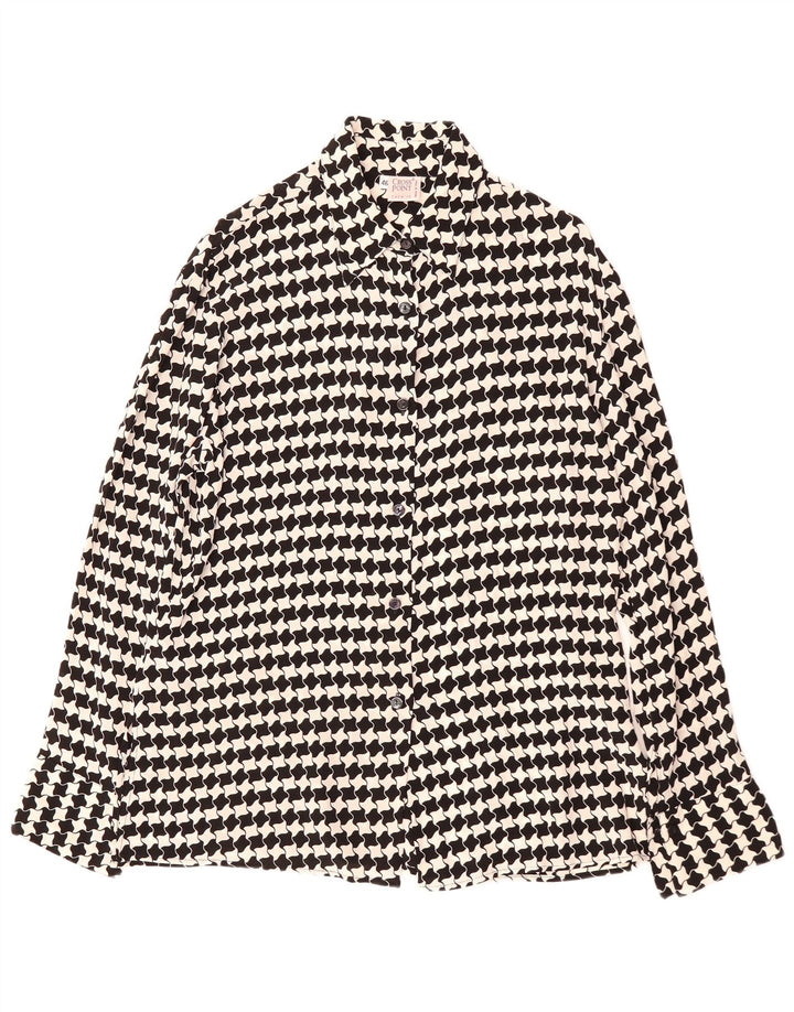VINTAGE skjortebluse til kvinder IT 46 Stor sort Houndstooth Viscose