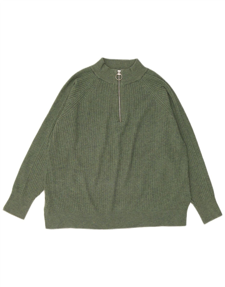 Marks & Spencer Dame sweater med lynlås-hals UK 14 Medium Green Polyester