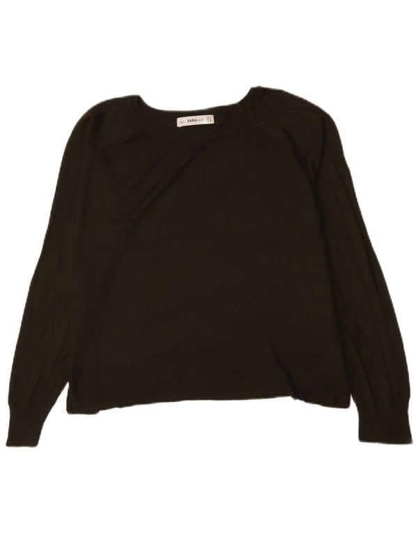 Zara Womens Crop Oversized Boat Neck Jumper Sweater UK 10 Small Green