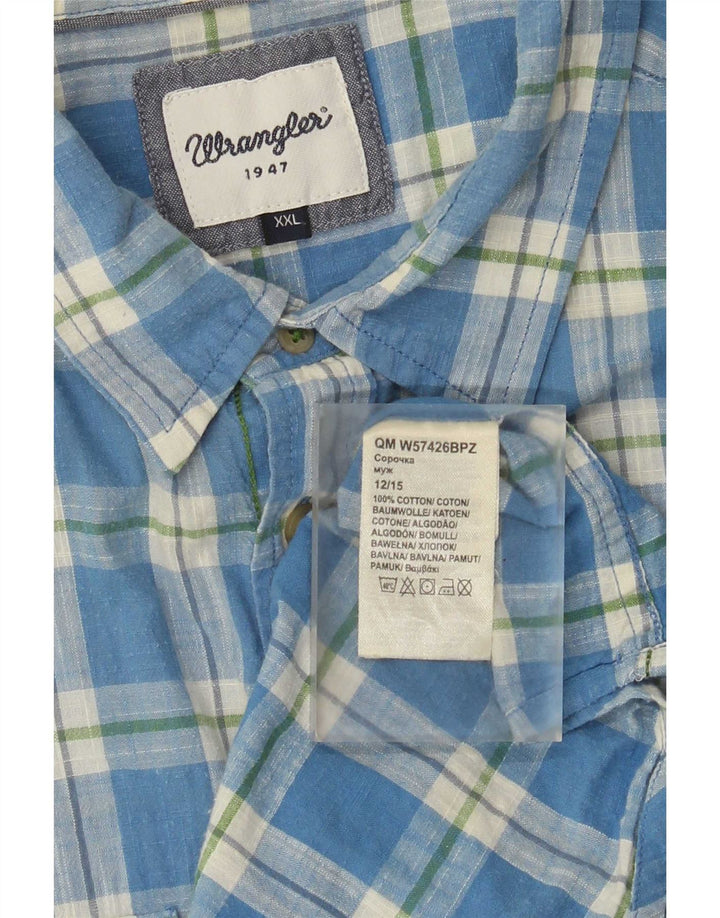 Wrangler kortærmet herreskjorte 2XL blå ternet bomuld