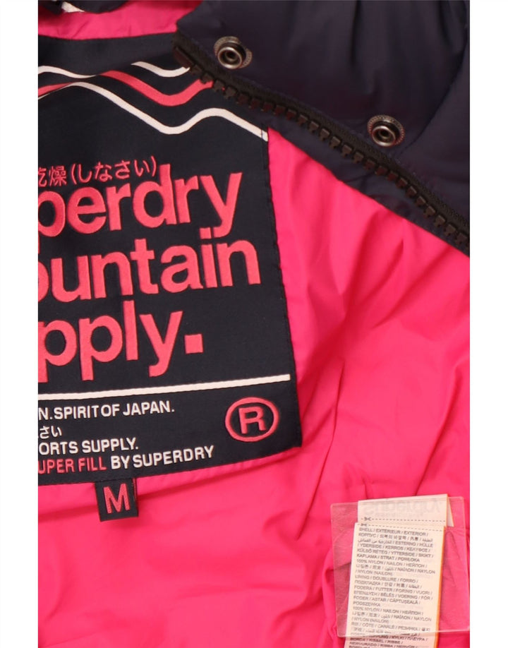 SUPERDRY Polstret hættejakke til kvinder UK 12 Mellem marineblå nylon