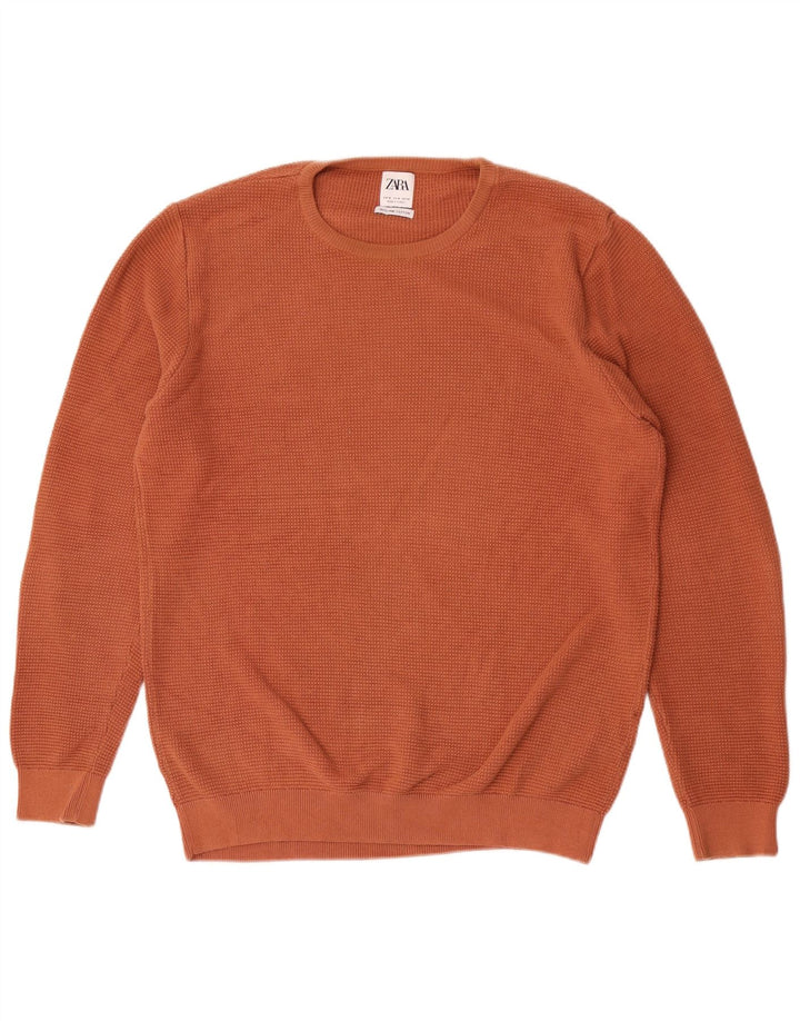 Zara Herre sweater med rund hals, medium orange bomuld