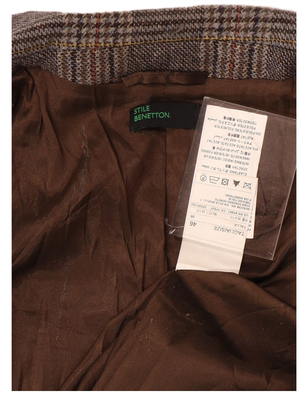 BENETTON Dame 1-knaps blazerjakke IT 46 Large Grå Houndstooth