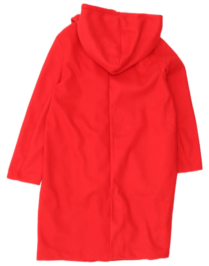 Zara Dame Hætte Overfrakke UK 14 Medium Rød Polyester
