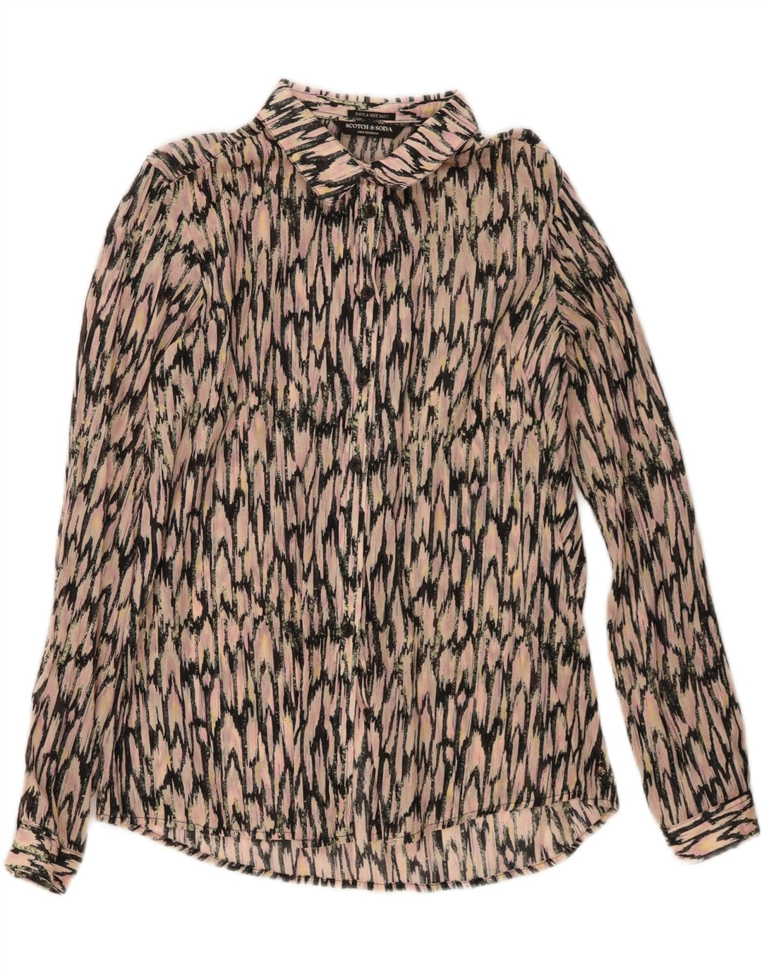 Scotch & Soda Dame abstrakt mønster skjorte bluse UK 14 Medium Pink