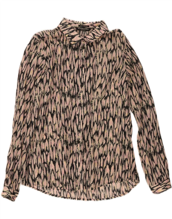 Scotch & Soda Dame abstrakt mønster skjorte bluse UK 14 Medium Pink