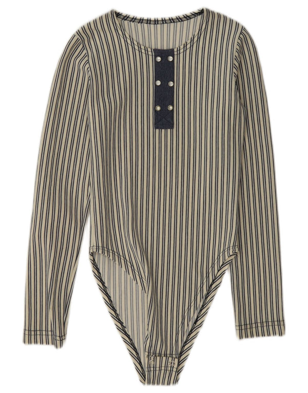 Vintage langærmet bodysuit til kvinder UK 8 Lille blå stribet