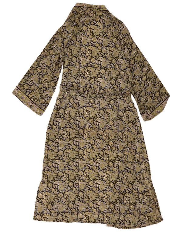 Vintage Dame Maxi Robe Kjole UK 14 Stor Khaki Paisley Polyester