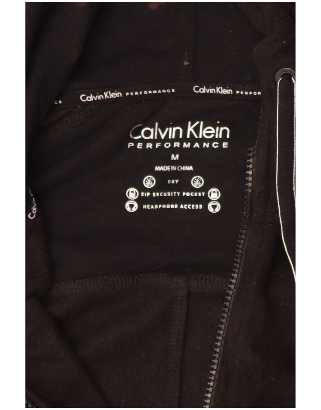 CALVIN KLEIN Grafisk fleecejakke med hætte til kvinder UK 14 Medium Sort