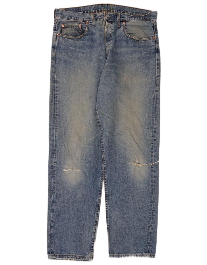 Levi's Men Distressed Straight Jeans W36 L32 Blå Bomuld