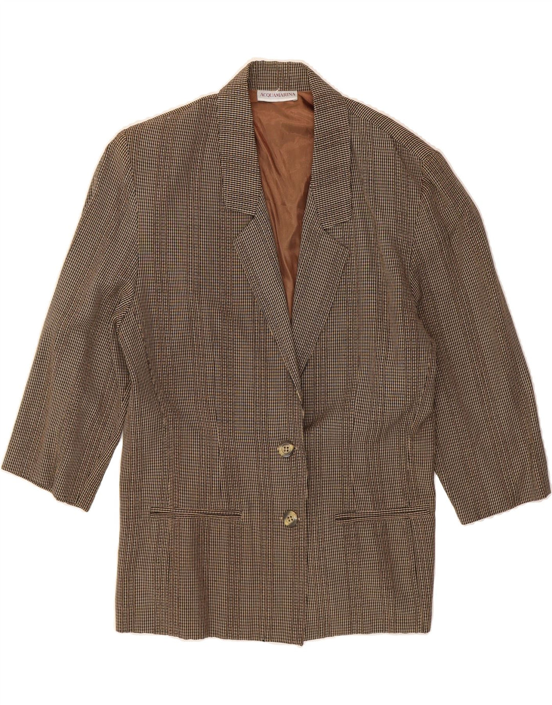 VINTAGE Womens 3/4 Sleeve 2 Button Blazer Jacket UK 14 Large Brown Check Vintage Vintage and Second-Hand Vintage from Messina Hembry 