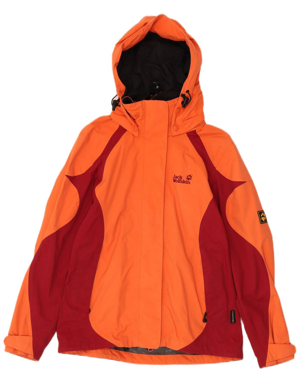 Jack Wolfskin Dame Regnjakke med hætte UK 10 Small Orange Colourblock
