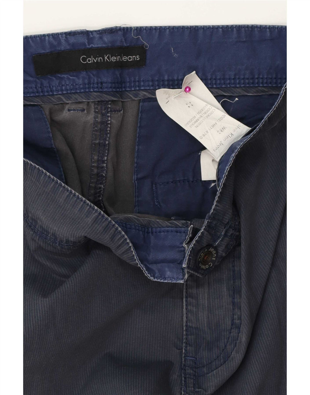 Calvin Klein Herre Cargo Shorts W33 Mellem marineblå nålestribet bomuld