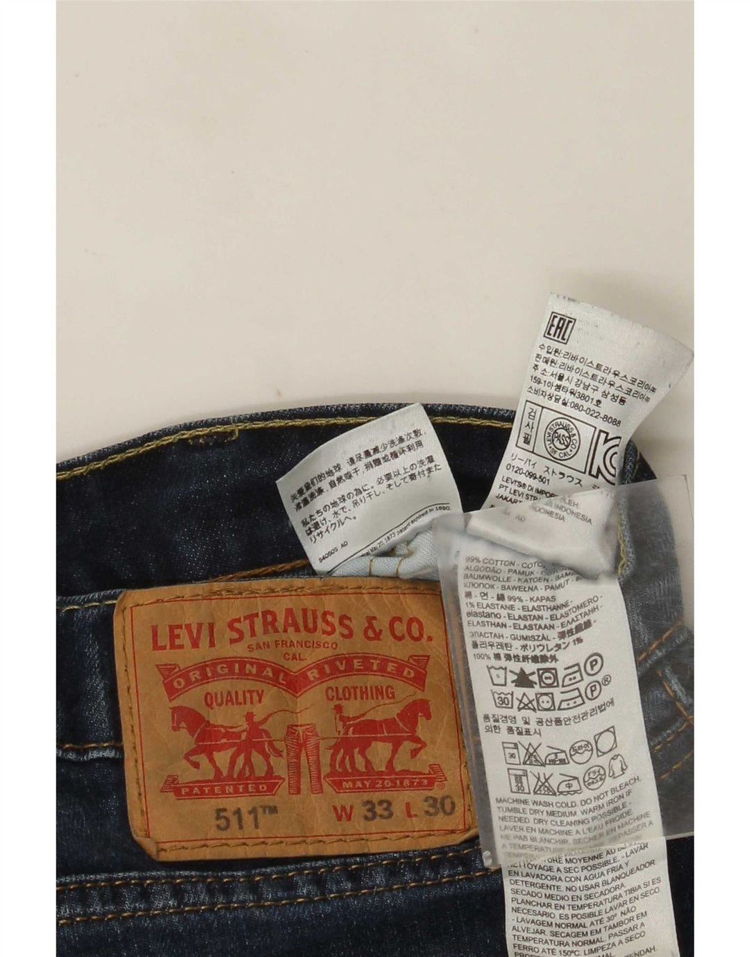 Levi's Herre 511 Slim Jeans W33 L30 Marineblå Bomuld