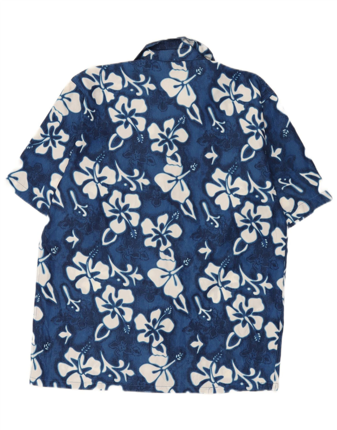 Vintage kortærmet herreskjorte lille blå blomsterpolyester