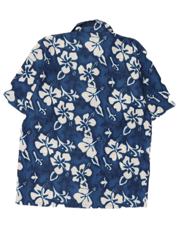 Vintage kortærmet herreskjorte lille blå blomsterpolyester