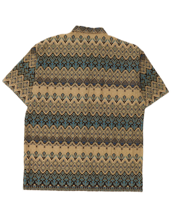 Vintage kortærmet herreskjorte 3XL gul blomsterbomuld