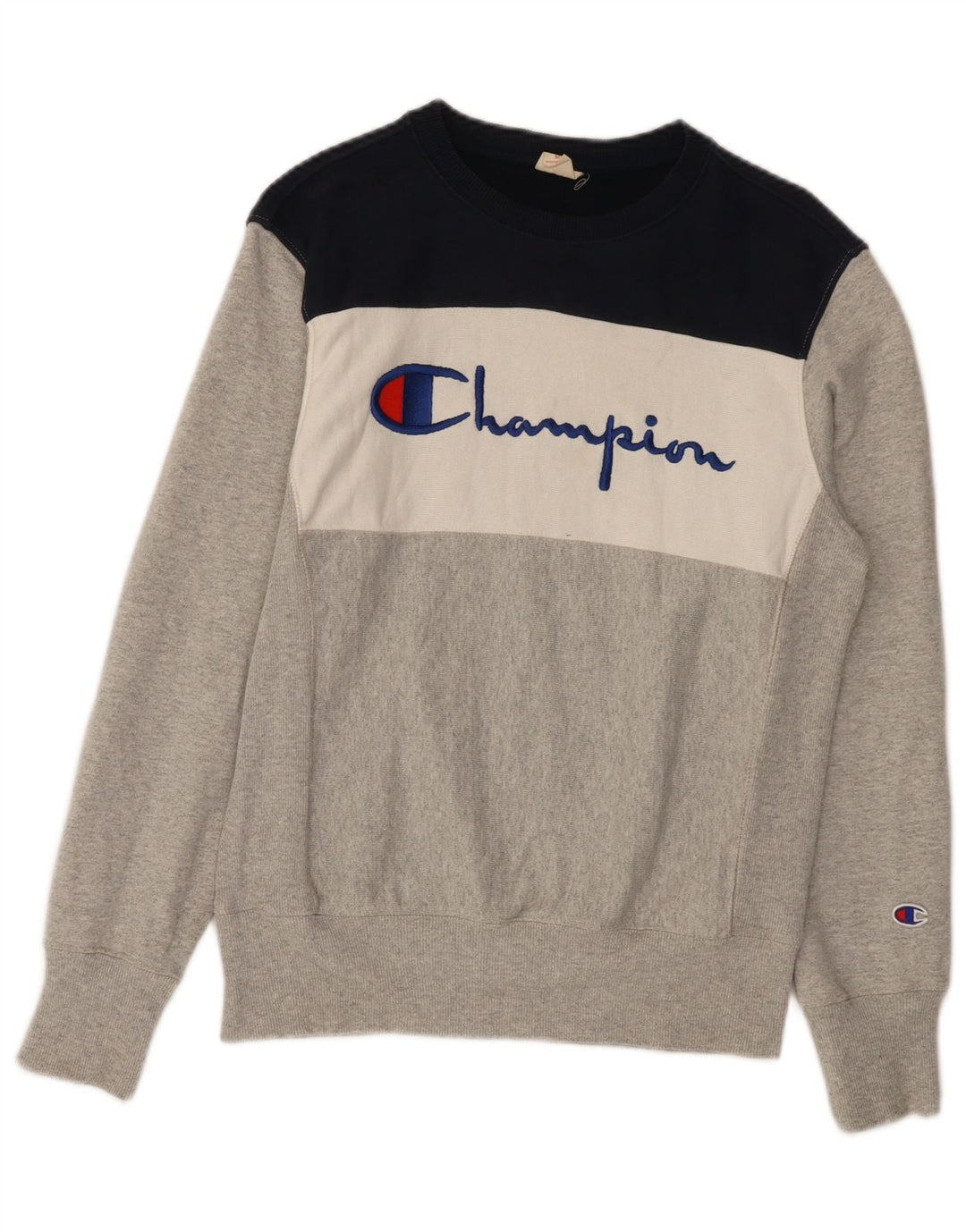 Champion Dame Grafisk Sweatshirt Jumper UK 14 Medium Grey Colourblock