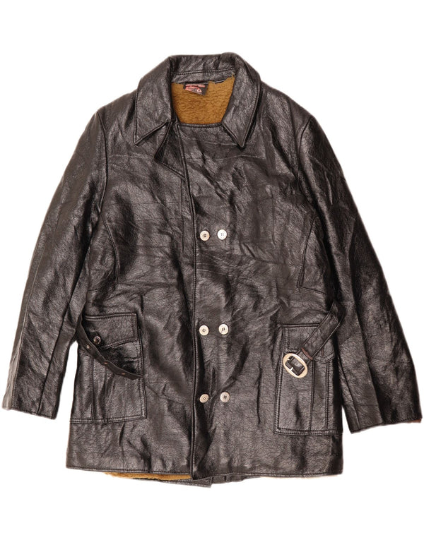 VINTAGE Sherpa Læderjakke til mænd UK 38 Medium Sort