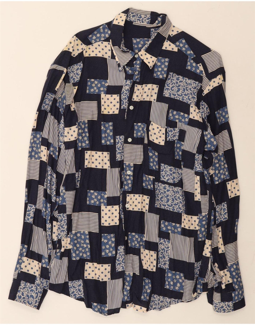 Vintage herreskjorte Stor marineblå patchwork